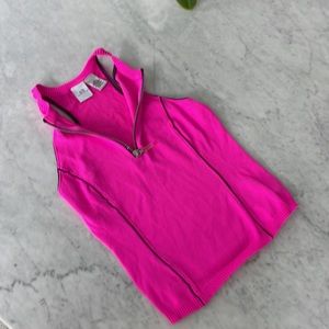 Armani exchange magenta sleeves sweater with black detailing and zipper front